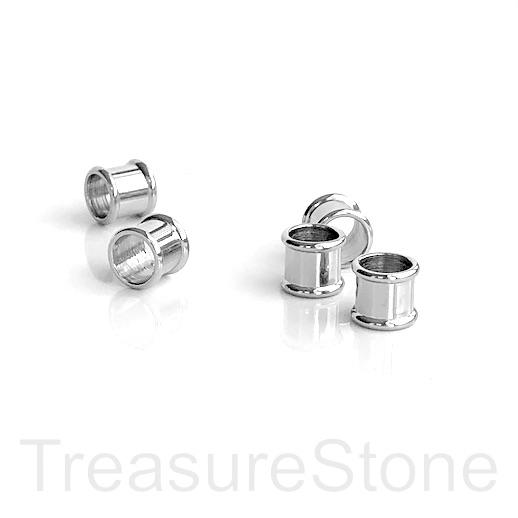 Bead, stainless steel, 8x9mm tube, large hole, 5mm. Pack of 2.
