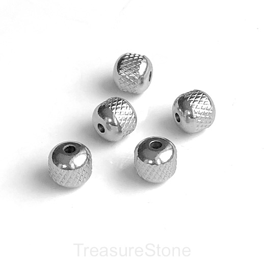 Bead, stainless steel, 8mm drum, large hole, 2mm. pack of 2