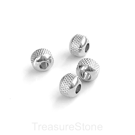 Bead, stainless steel, 7x8mm pattern drum, large hole:2.5mm. ea