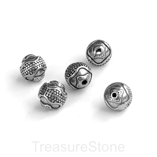 Bead, stainless steel, 10mm pattern round. each