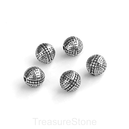 Bead, stainless steel, 9.5-10mm pattern round. each