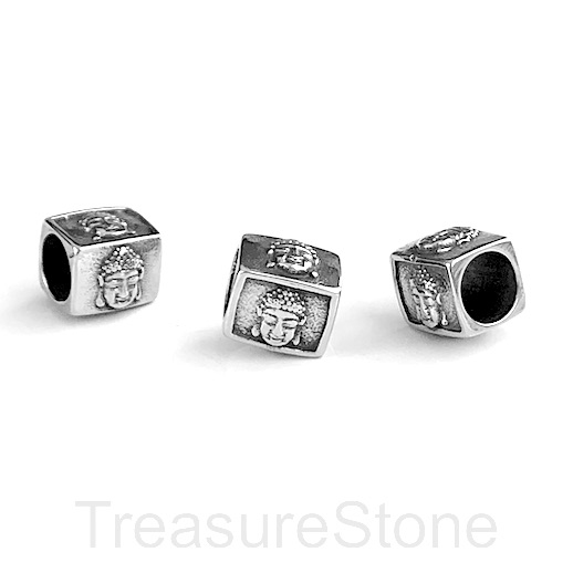 Bead,stainless steel,10x12mm square tube, buddha, large hole:7mm - Click Image to Close