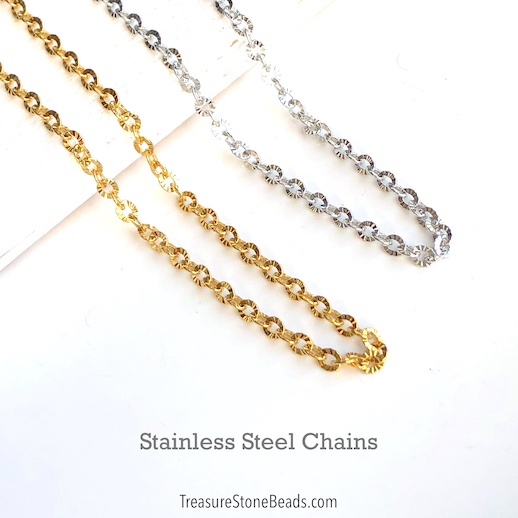Chain, stainless steel, 4mm pressed oval. 1 meter. - Click Image to Close