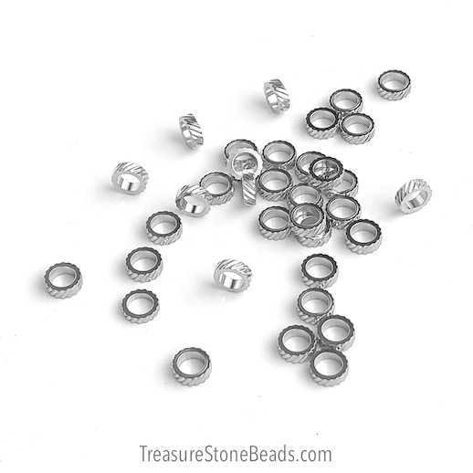 Bead, stainless steel, 6x2mm disc, heishi, large hole:4mm. 6pcs