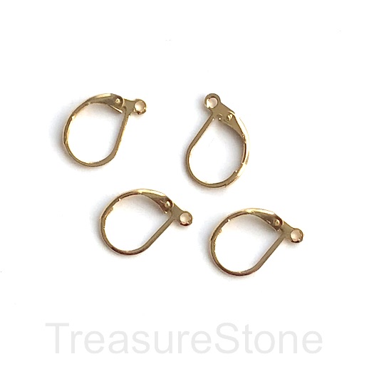 Earwire, stainless steel, gold, leverback with open loop.2 pairs