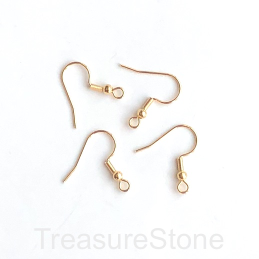 Earwire, stainless steel, with coil, gold coloured. 4 pairs