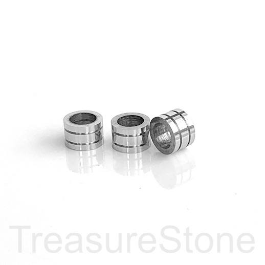 Bead, stainless steel, 5x8mm lined tube, large hole, 5mm. 2pcs