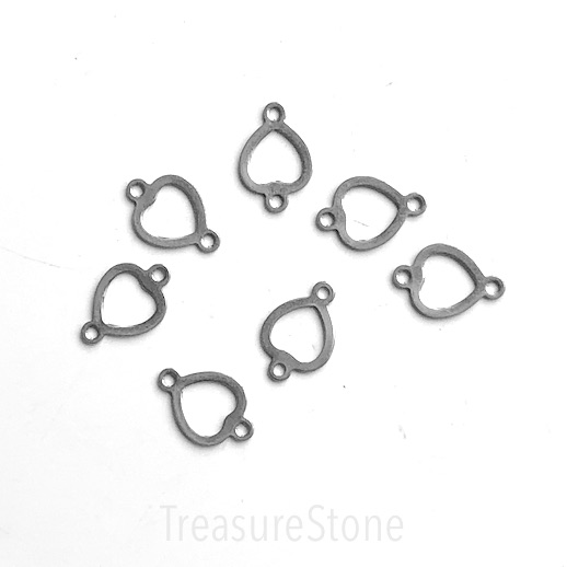Bead, link, connector, stainless steel, 12mm open heart. 6pcs