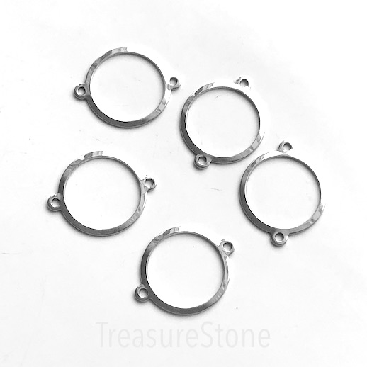 Bead, link, connector, stainless steel, 19mm round, circle, 5pcs