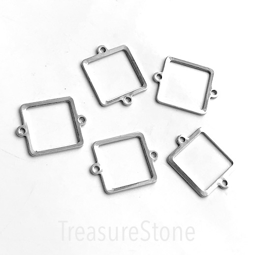 Bead, link, connector, stainless steel, 17.5mm square. Pack of 5