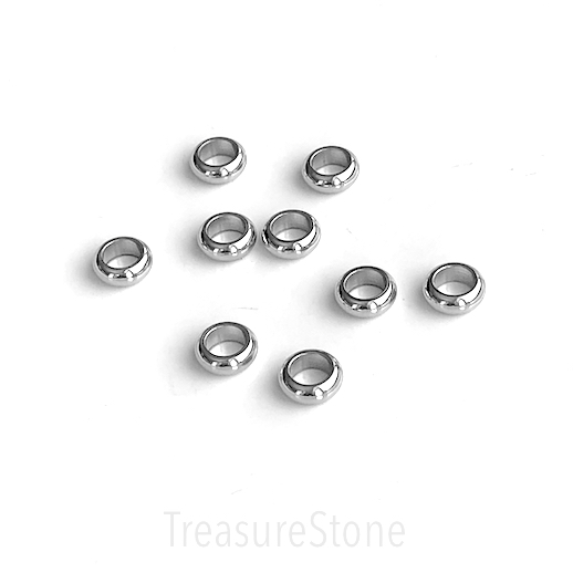 Bead, stainless steel, 3x8mm rondelle, large hole: 5mm. pkg of 5