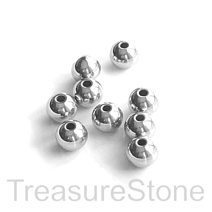 Bead, stainless steel, 8mm round, hole:2mm. pkg of 10