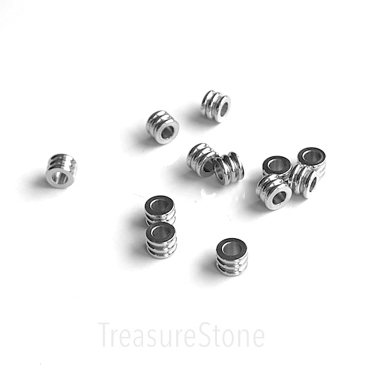 Bead, stainless steel, tube, 6x4.5mm large hole:2.5mm. 5pcs