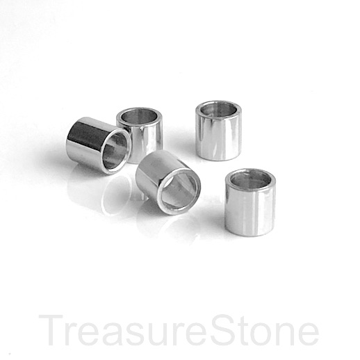 Bead, stainless steel, 8mm tube, large hole, 6mm. 2pcs