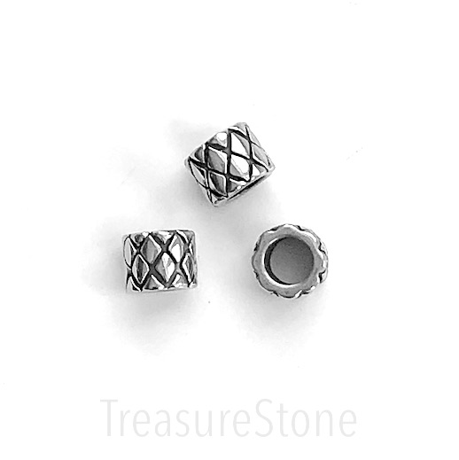 Bead, stainless steel, 7x9mm tube, patterned, large hole:5mm.Ea