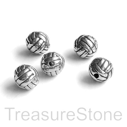 Bead, stainless steel, 8mm volleyball. Each