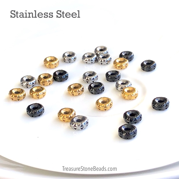 Bead, stainless steel, gold, 4x10mm donut, hole:2mm. each