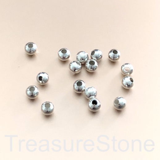 Bead, steel, silver-colored, 4mm round, pkg of 200 pcs