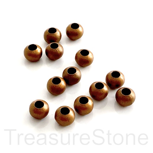 Bead, steel, copper coloured, 8mm round, hole:3mm, pkg of 50 pcs