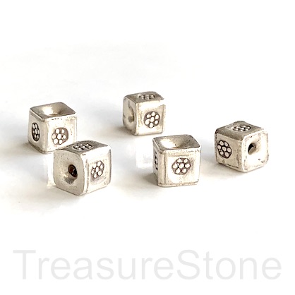 Bead, sterling silver, handmade, 7.5mm cube. Each