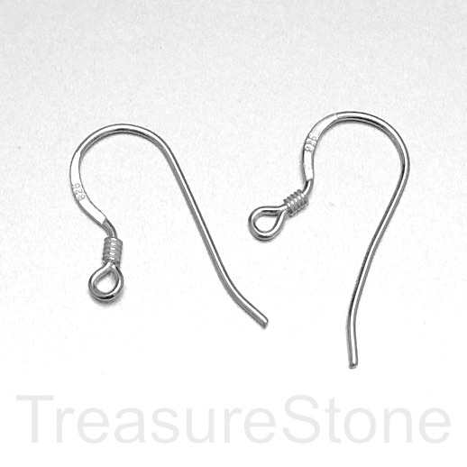 Earwire, sterling silver, with coil, 8x20mm, pkg of 1 pair