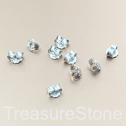 Earring nuts, sterling silver, 2.5x3mm. 4 pairs