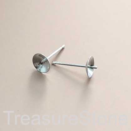 Earring stud post,half drilled bead,sterling silver,6x13mm.1pair