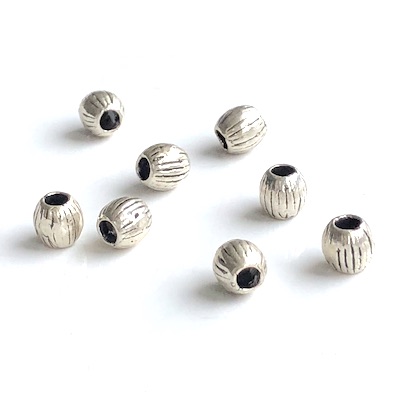 Bead, sterling silver, handmade, 6mm oval, hole: 1.5mm. Each