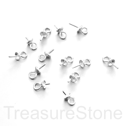 Bail,sterling silver, for half-drilled, 7x3mm cup with peg.3pcs