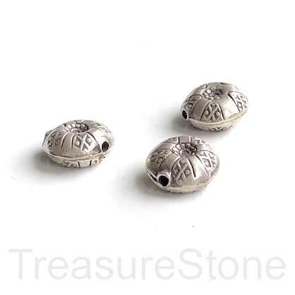 Bead, sterling silver, handmade, 12x6mm puffed round. Each