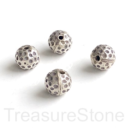 Bead, sterling silver, handmade, 8mm dotted round. Each