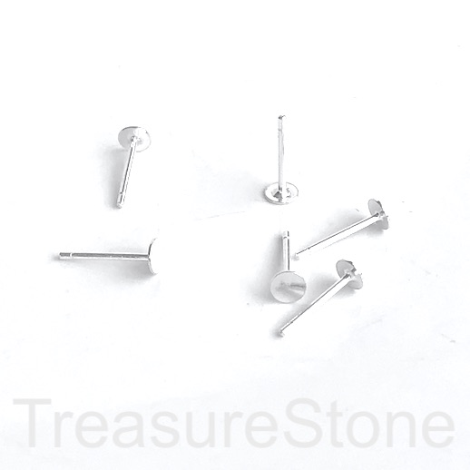 Earring stud post,flat, glue on,sterling silver,5x12mm.1pair