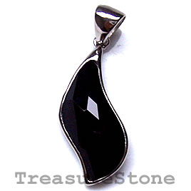 Pendant, black onyx faceted, sterling silver, 13x30mm. each.