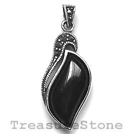 Pendant,black onyx, sterling silver pave, 14x25mm. each