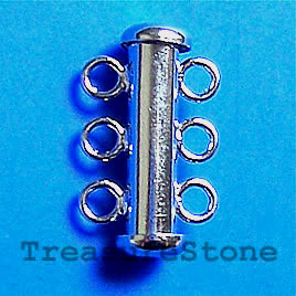 Clasp, 3-strand slide lock, sterling silver, 21x6mm. Sold each.