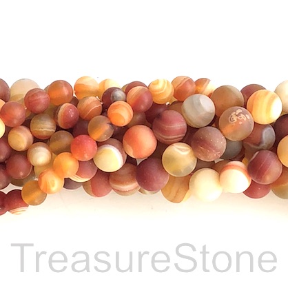 Bead, agate,dyed, orange, 8mm round, matte, frosted. 15", 48pcs