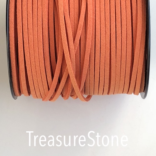 Cord, faux suede lace, bright orange, 3mm. Pkg of 4 meters.