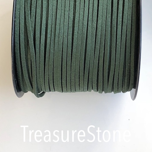 Cord, faux suede lace, dark green, 3mm. Pkg of 4 meters.