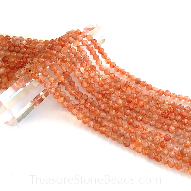 Bead, Sunstone, 4mm faceted round. 15-inch strand, 100pcs