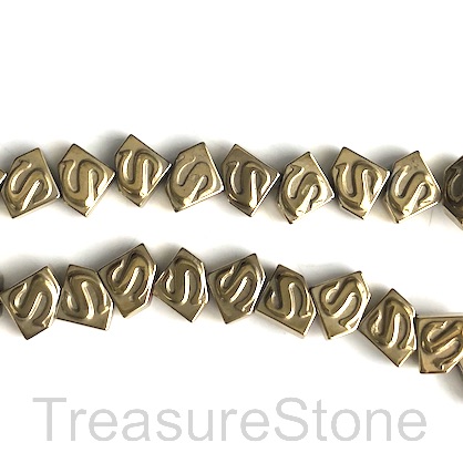 Bead, hematite, 6x8mm, gold superman symbol. 15.5-inch, 68pcs - Click Image to Close