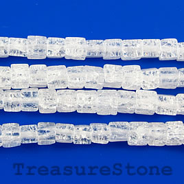 Bead, synthetic ice flake quartz, 4mm cube.15.5-inch