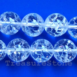 Bead, synthetic ice flake quartz, 15mm round. 15.5-inch