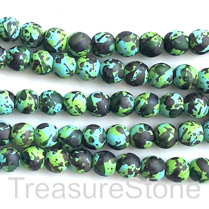 Bead, synthetic turquoise, 8mm round, green brown. 15", 50