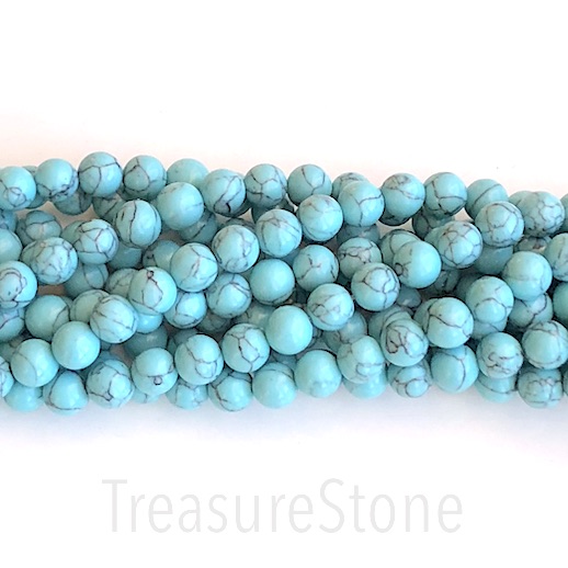 Bead, syn turquoise, 8mm round, light blue. 14", 45pcs