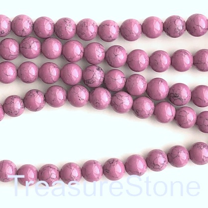 Bead, synthetic turquoise, 8mm round, mid purple. 15", 50