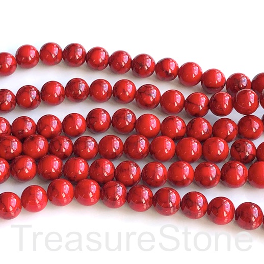 Bead, synthetic turquoise, 8mm round, red. 15", 47