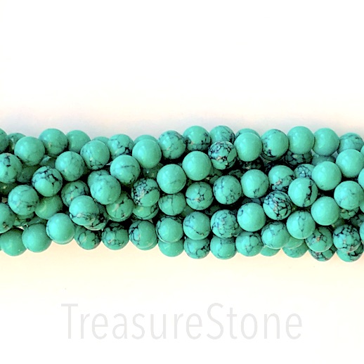 Bead, syn turquoise, 8mm round, rich turquoise. 14.5", 45pcs