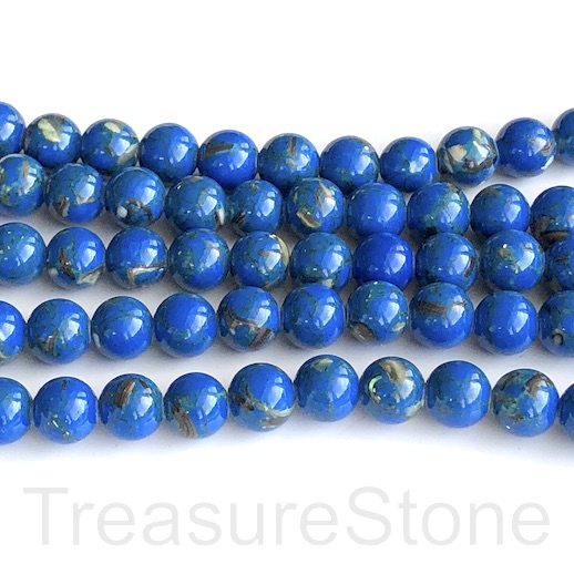Bead, syn stone, 8mm round, lapis blue, shell. 15", 48