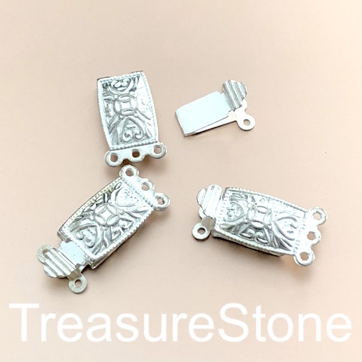 Clasp, 3-strand tab, plated, 20x10mm rectangle.Sold individually