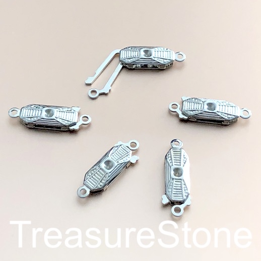 Clasp, tab, rhodium silver, 5x12mm rectangle. pack of 2